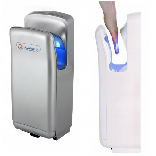 Tryskový osoušeč rukou Jet Dryer CLASSIC stříbrný + Záruka+, pro toalety a umývárny, HEPA filtr H13