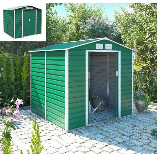 Plechový zahradní domek na nářadí G21 GAH 407 zelený + AKCE, rozměr 213x191cm