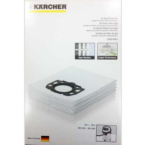 Vliesové sáčky Kärcher 2.863-006.0 pro vysavače Kärcher WD 4, 5, 6, balení 4ks