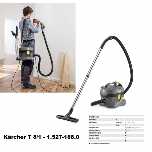 Kärcher T 8/1 Professional + AKCE, Profi stavební vysavač 1.527-188.0 pro řemeslníky s popruhem