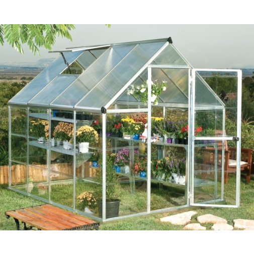 Polykarbonátový zahradní skleník PALRAM Hybrid 6x8 silver 701572 + AKCE, stříbrný, rozměry 1,8 x 2,5 m