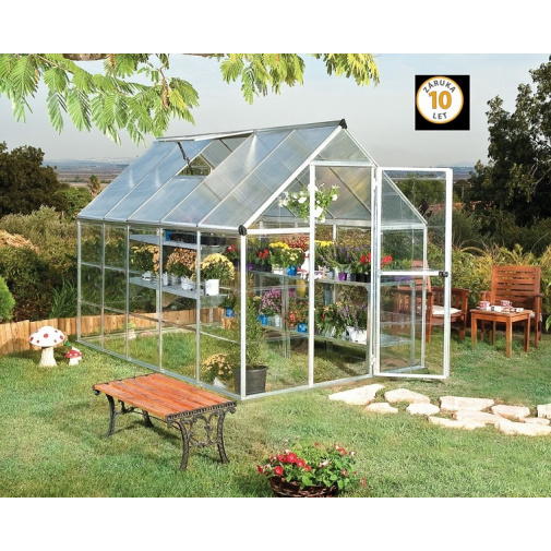 Polykarbonátový zahradní skleník PALRAM Hybrid 6x10 silver 701618 + AKCE, stříbrný, rozměry 3,1 x 1,9m
