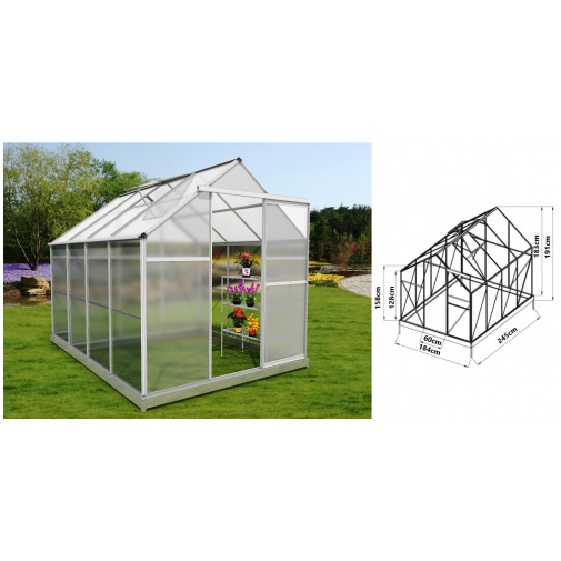 Polykarbonátový zahradní skleník VeGA 5000 STRONG - 22 + AKCE, rozměry š.184 x d.245 x v.191cm