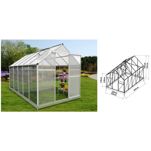 Polykarbonátový skleník VeGA 6000 STRONG - 22 + AKCE, zahradní skleník rozměry š.184 x d.305 x v.191cm
