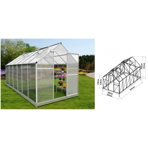 Polykarbonátový zahradní skleník VeGA 7000 STRONG - 22 + AKCE, rozměry 184 x365x191cm
