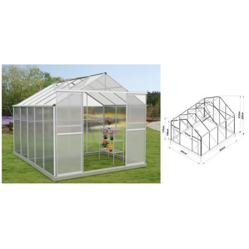 Polykarbonátový zahradní skleník VeGA Komfort 7550 STRONG - 22 + AKCE, rozměry 245 x 303 x 220cm