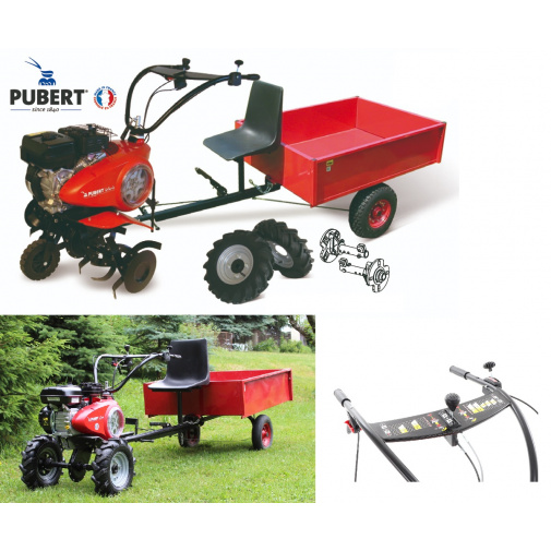 Pubert SET5 + AKCE, Multifunkční dvoukolový traktor, kultivátor Pubert VARIO 55P C3 s vozíkem, kola diferenciál, OHV 212ccm
