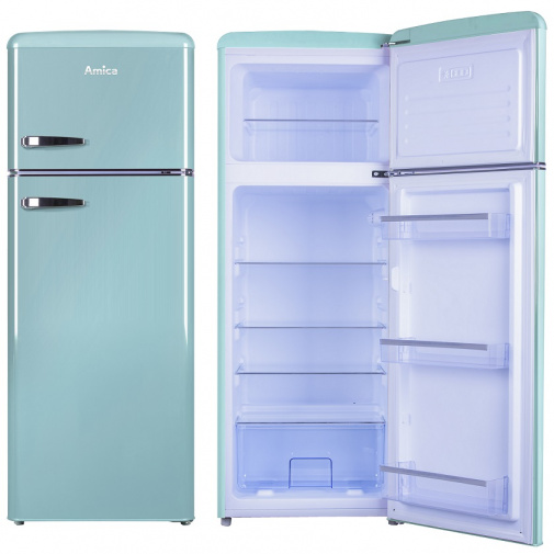 Amica VD 1442 AL + AKCE, Retro lednice modrá s mrazákem nahoře 144cm