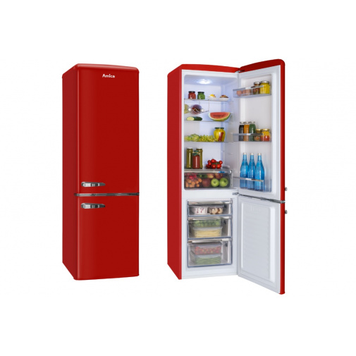 Amica KGCR 387100R Retro kombinovaná lednice červená s mrazákem dole 181cm