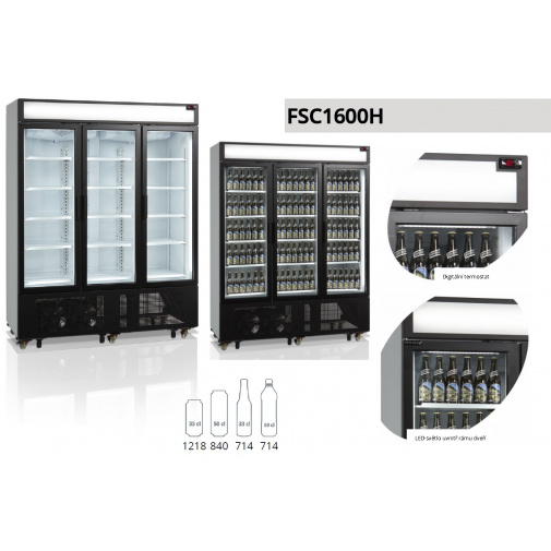 Chladící vitrína třídveřová TEFCOLD FSC 1600 H + AKCE, na nápoje, křídlové dveře, objem 825l