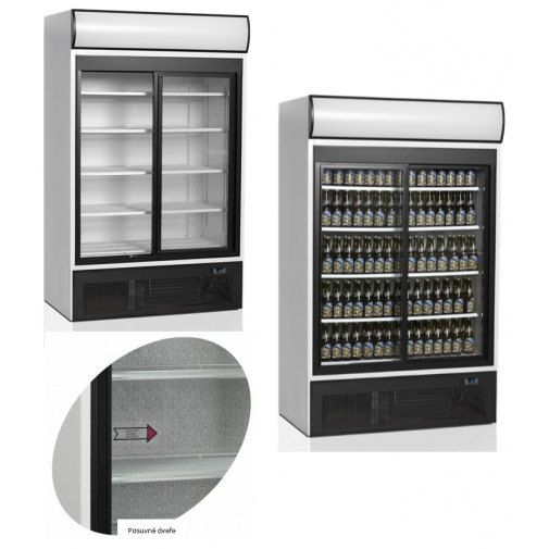 TEFCOLD Dvoudveřová prosklená lednice Tefcold FSC 1200 S + AKCE, posuvné dveře, reklamní panel, objem 645l