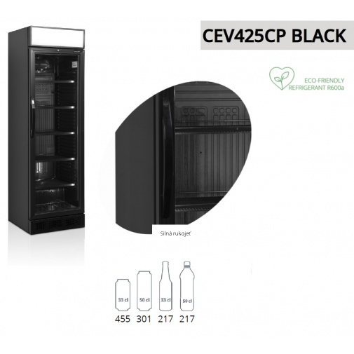 Tefcold CEV 425 CP - I BLACK + AKCE Záruka+, Prosklená lednice se světelným panelem černá