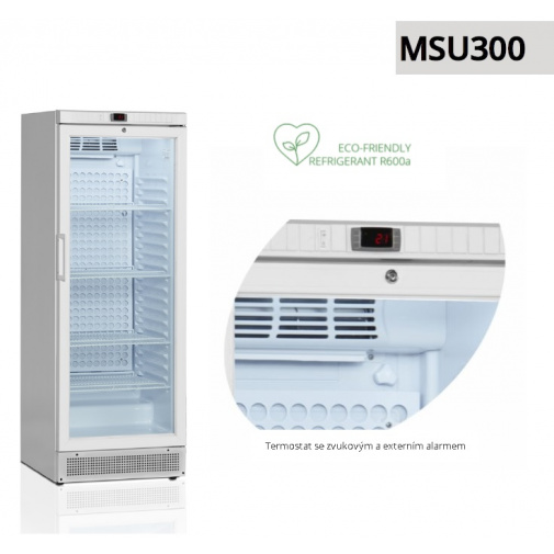 Prosklená lednice pro zdravotnictví TEFCOLD MSU 300 + AKCE, akustický alarm, výška 164cm
