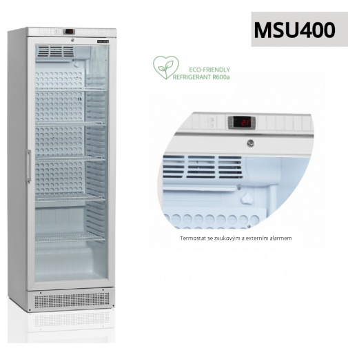 Prosklená lednice TEFCOLD MSU 400 + AKCE, s akustickým alarmem, výška 184cm