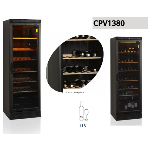 Tefcold CPV 1380 černá + AKCE a Záruka+, Profi gastro vinotéka jednodveřová, kapacita 118 lahví 0,75l
