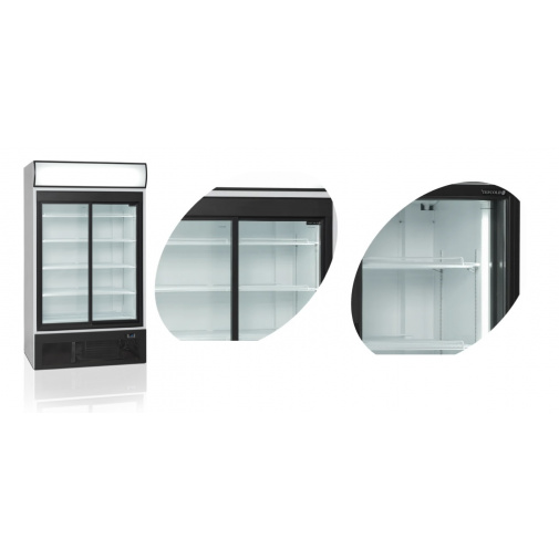 Dvoudveřová chladící vitrína TEFCOLD FSC 1950 S + AKCE, posuvné dveře, reklamní panel, objem 710l