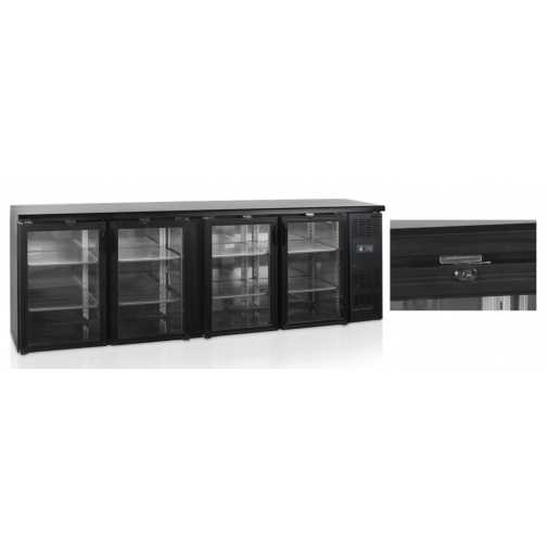 Prosklený minibar čtyřdveřový TEFCOLD CBC 410 G + AKCE, Prosklená lednice pod barovou desku, křídlové dveře