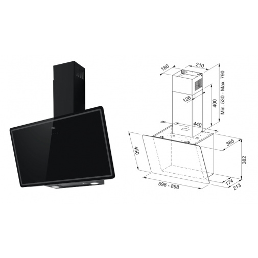 Digestoř komínová Franke FPJ 915 V BK/DG A Smart Vertical 2.0 + AKCE, šimá 90cm, Černé sklo/šedá grafika