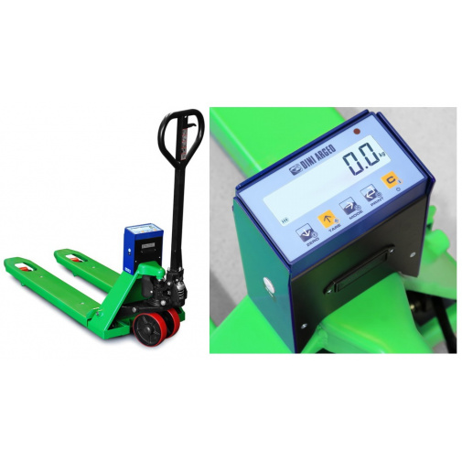 Paletový vozík s váhou DINI ARGEO TPWNBTW-2 | do 2 t / 1 kg, široké vidlice, do skladů a expedice