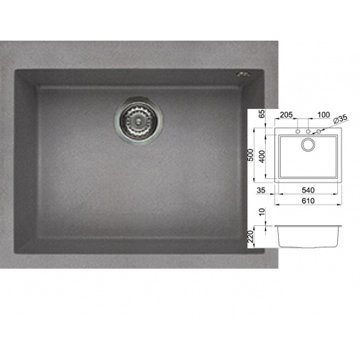 Kuchyňský dřez šedý ELLECI QUADRA 110 G48 Cemento + Záruka+, granitový jednodřez