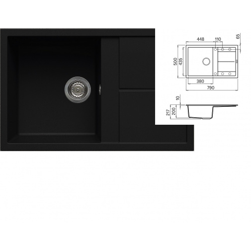 Kuchyňský dřez černý ELLECI UNICO 300 G40 Nero/Full black + Záruka+, Granitový jednodřez s odkapem