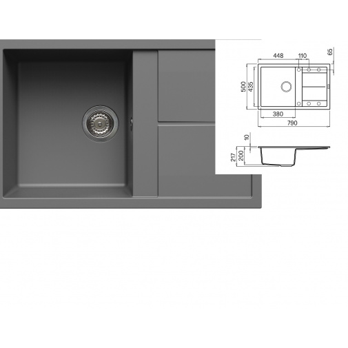 ELLECI UNICO 300 G48 Cemento + AKCE Záruka+, Granitový dřez s odkapem šedý