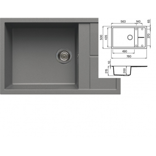 ELLECI UNICO 310 G48 Cemento + AKCE Záruka+, Granitový dřez s krátkým odkapem šedý