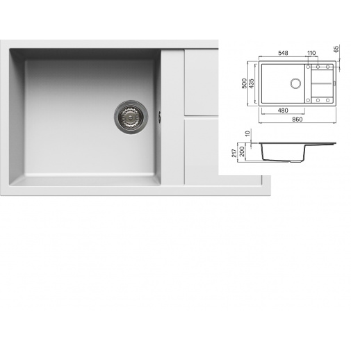 Kuchyňský dřez šedý ELLECI UNICO 410 G68 Bianco + Záruka+, Granitový jednodřez s odkapem
