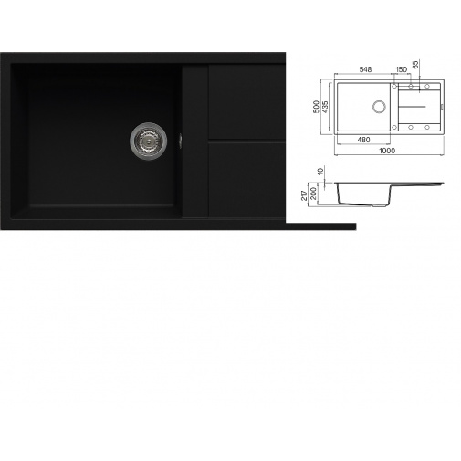 Kuchyňský dřez černý ELLECI UNICO 480 G40 Nero/Full black + Záruka+, Granitový jednodřez s odkapem