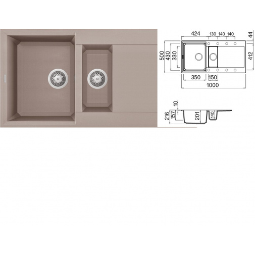 Kuchyňský dřez béžový ELLECI EASY 475 G43 Tortora + Záruka+, granitový jednodřez s odkapem a vaničkou