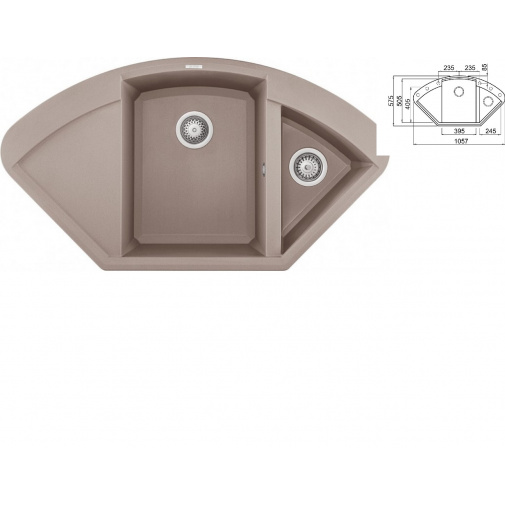 ELLECI EASY CORNER G43 Tortora + AKCE Záruka+, Granitový rohový dřez s vaničkou