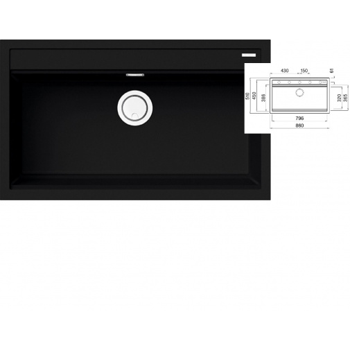 Kuchyňský dřez černý ELLECI BEST 360 K86 Black Keratek + Záruka+, Granitový široký jednodřez