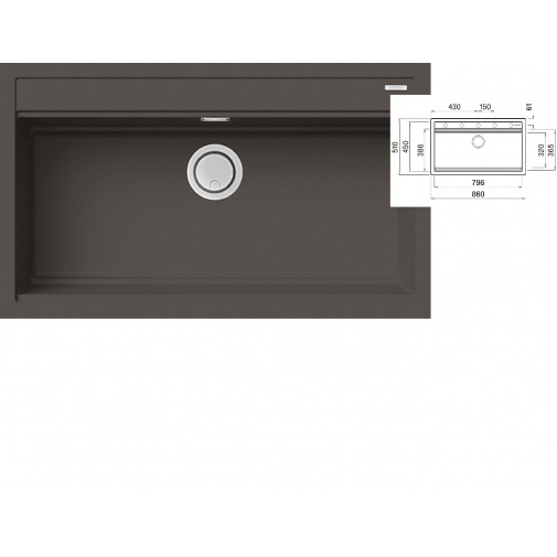 Kuchyňský dřez šedý ELLECI BEST 360 K93 Dove grey Keratek + Záruka+, granitový široký jednodřez, 86x51cm