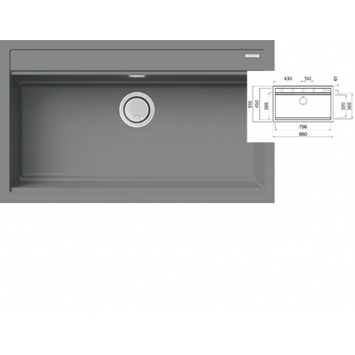 Kuchyňský dřez šedý ELLECI BEST 360 K97 Light grey Keratek + Záruka+, Granitový široký jednodřez světle šedý