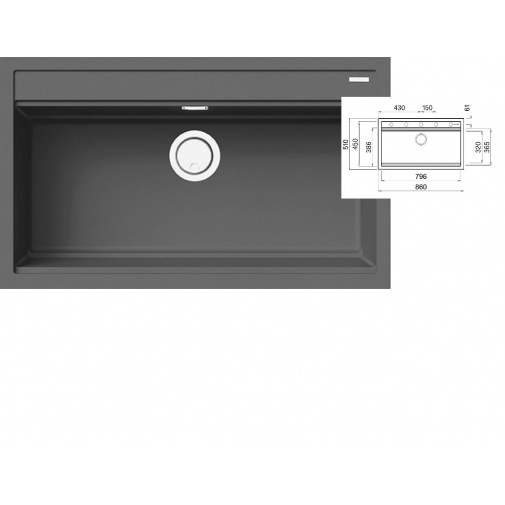 Kuchyňský dřez šedý ELLECI BEST 360 K99 Dark grey Keratek + Záruka+, Granitový široký jednodřez tmavě šedý