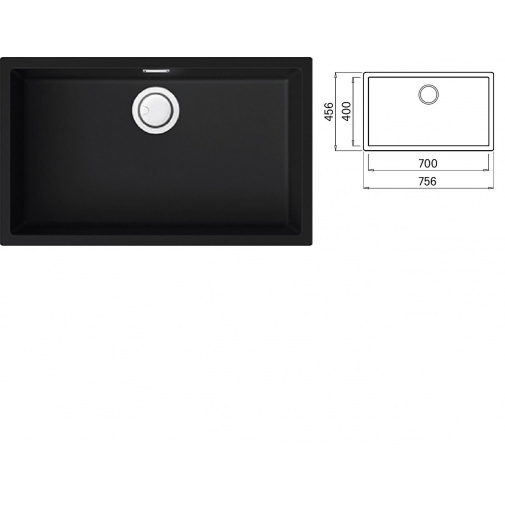 Kuchyňský dřez černý ELLECI ZEN 130 K86 Black Keratek + Záruka+, Široký granitový jednodřez pro spodní montáž