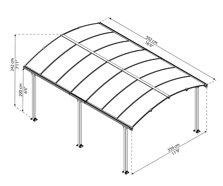 Obrázek galerie pro produkt Palram Arcadia 5000 + AKCE%, Hliníkový přístřešek pro auto montovaný s obloukovou střechou /701592/