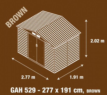 Obrázek galerie pro produkt Zahradní domek na nářadí plechový G21 GAH 529 hnědý + AKCE, rozměr 277 x 191cm, dekor dřeva