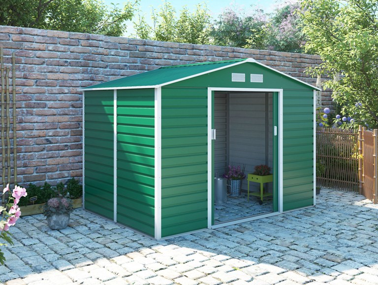 Obrázek galerie pro produkt Plechový zahradní domek na nářadí G21 GAH 529 zelený + AKCE, montovaný, 277 x 191 cm