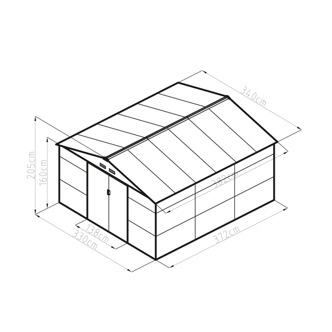 Obrázek galerie pro produkt G21 GAH 1300 hnědý + AKCE+, Zahradní plechový domek na nářadí k montáži 340 x 382 cm