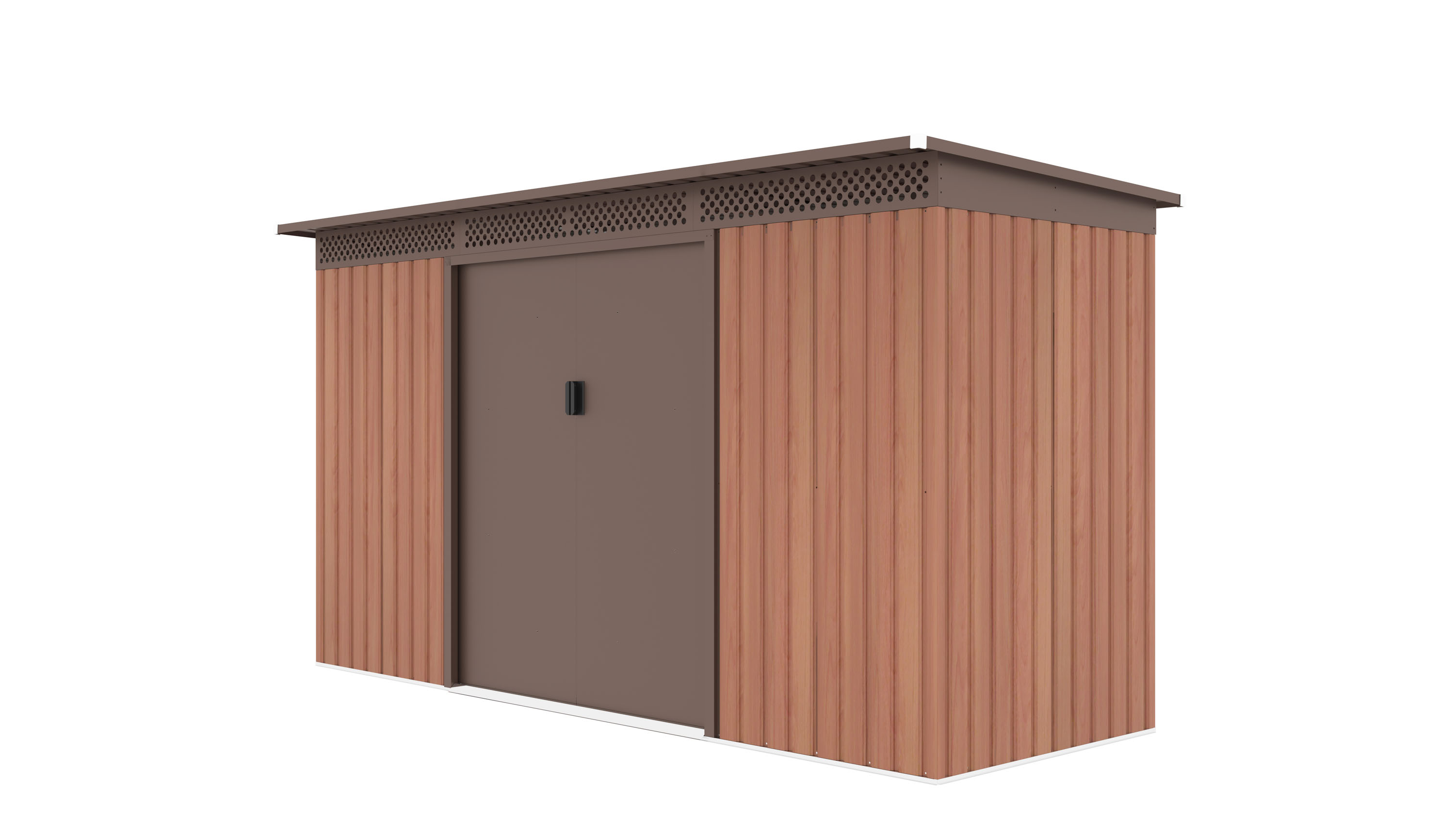 Obrázek galerie pro produkt G21 GRAH 483 hnědý + AKCE+, Zahradní domek plechový s pultovou střechou, 340x142cm