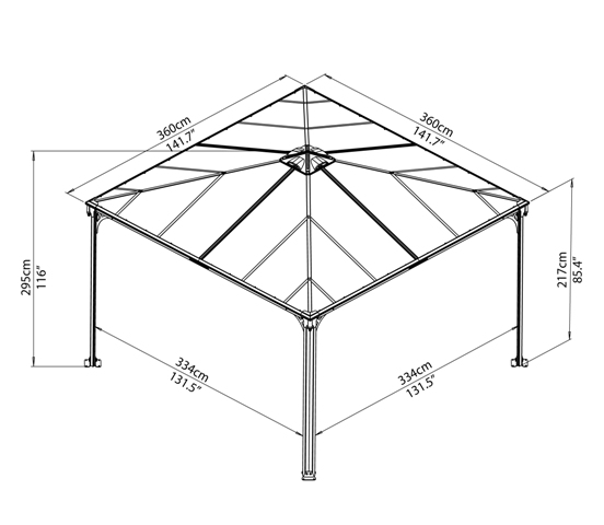 Obrázek galerie pro produkt Hliníkový zahradní altán PALRAM Palermo 3600 antracit 702780 + AKCE, s polykarbonátovou střechou