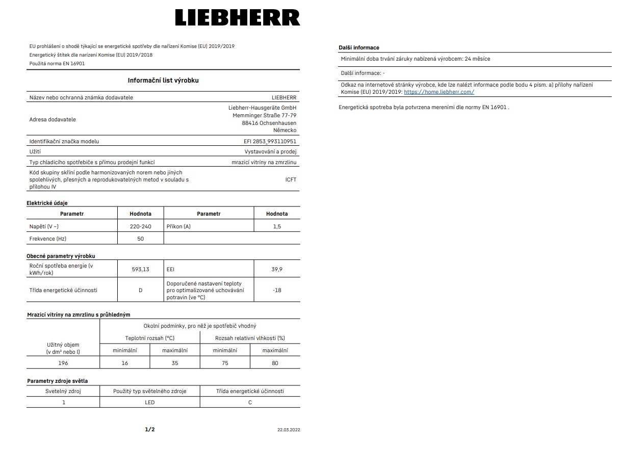 Obrázek galerie pro produkt Liebherr EFI 2853 + ZárukaPlus, Gastro pultový mrazák s proskleným víkem, 196 litrů, 4 koše
