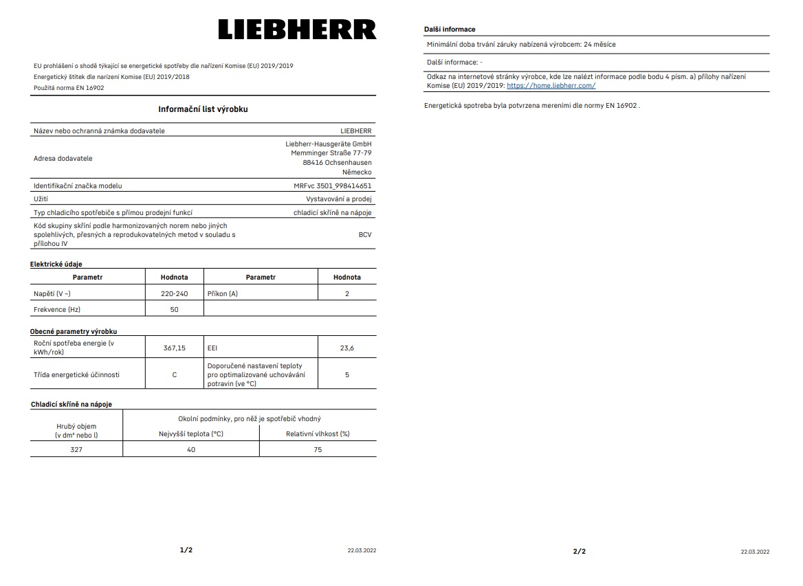 Obrázek galerie pro produkt Liebherr MRFvc 3501 + AKCE Záruka+, Chladící skříň z řady Performance bílá pro gastro provozy, 167cm
