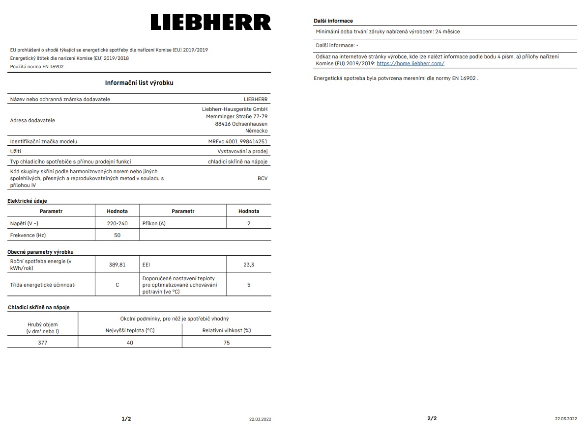 Obrázek galerie pro produkt Liebherr MRFvc 4001 + AKCE Záruka+, Chladící skříň bílá pro gastro provozy, výška 189cm