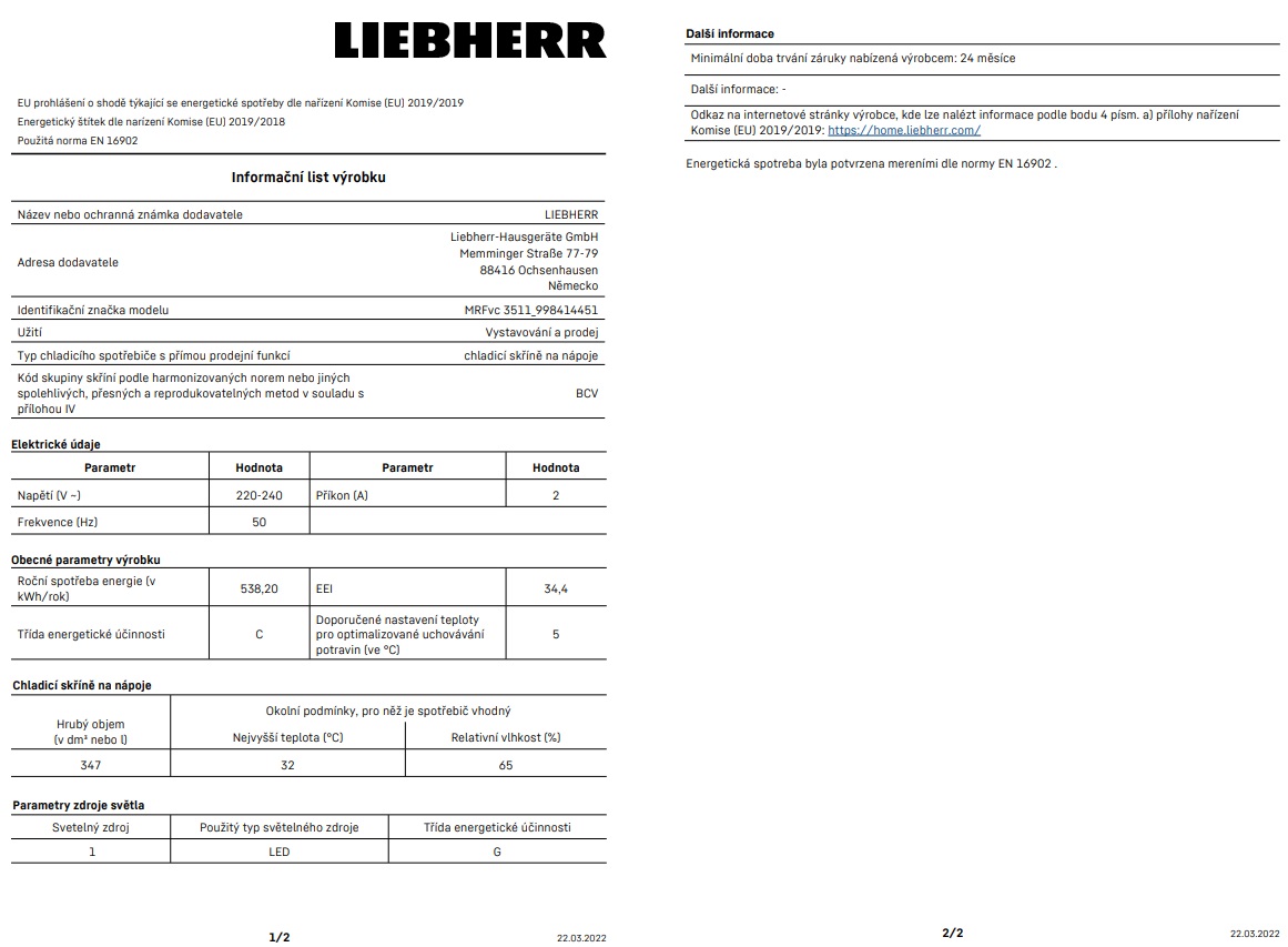 Obrázek galerie pro produkt Liebherr MRFvc 3511 + ZárukaPlus, Jednodveřová chladící vitrína bílá, výška 169cm