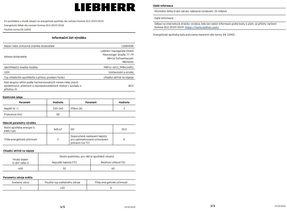 Obrázek galerie pro produkt LIEBHERR MRFvc 4011 + AKCE+, Chladící vitrína jednodveřová pro gastro provozy, bílá, výška 189cm