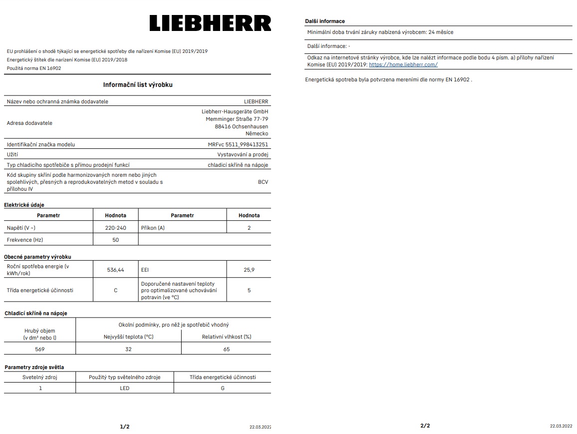 Obrázek galerie pro produkt Liebherr MRFvc 5511 + ZárukaPlus, Jednodveřová chladící vitrína bílá, výška 169cm