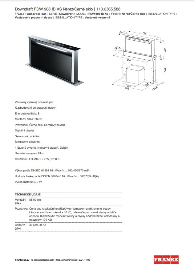 Obrázek galerie pro produkt Digestoř výsuvná z pracovní desky FRANKE FDW 908 IB XS Downdraft + AKCE, šířka 90cm, Nerez/Černé sklo